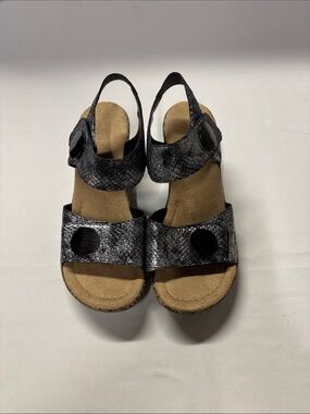 Rieker Black/Silver Metallic Slingback Sandals